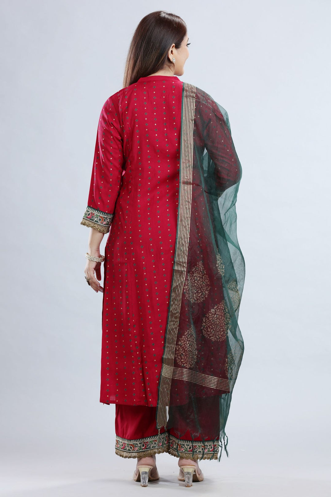 Charvi Maroon Cotton Silk Embroidered Suit Set