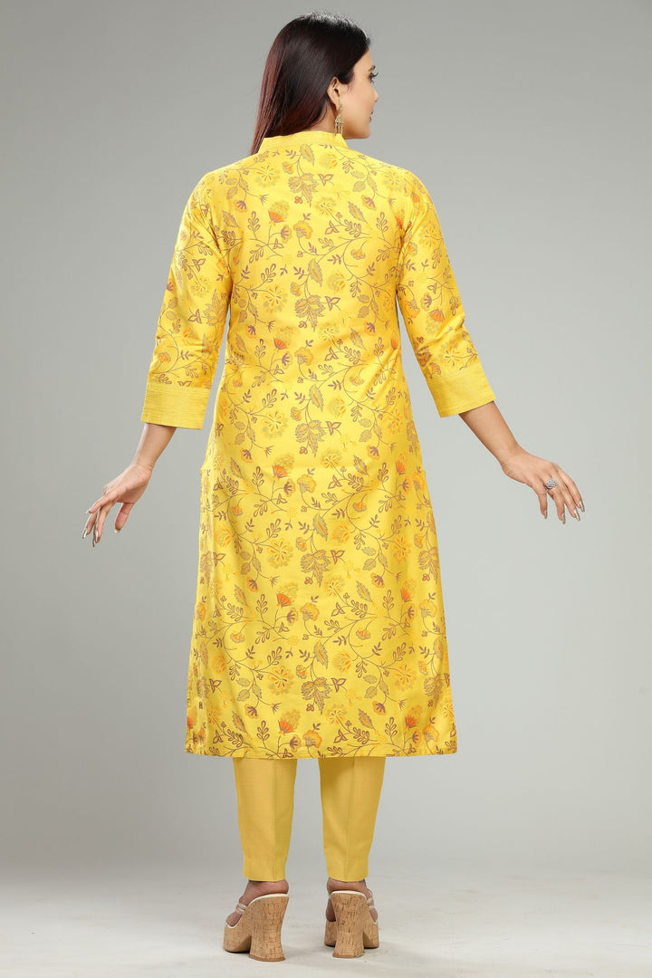 Chhaya Yellow Cotton Silk Printed & Emb Suit Set