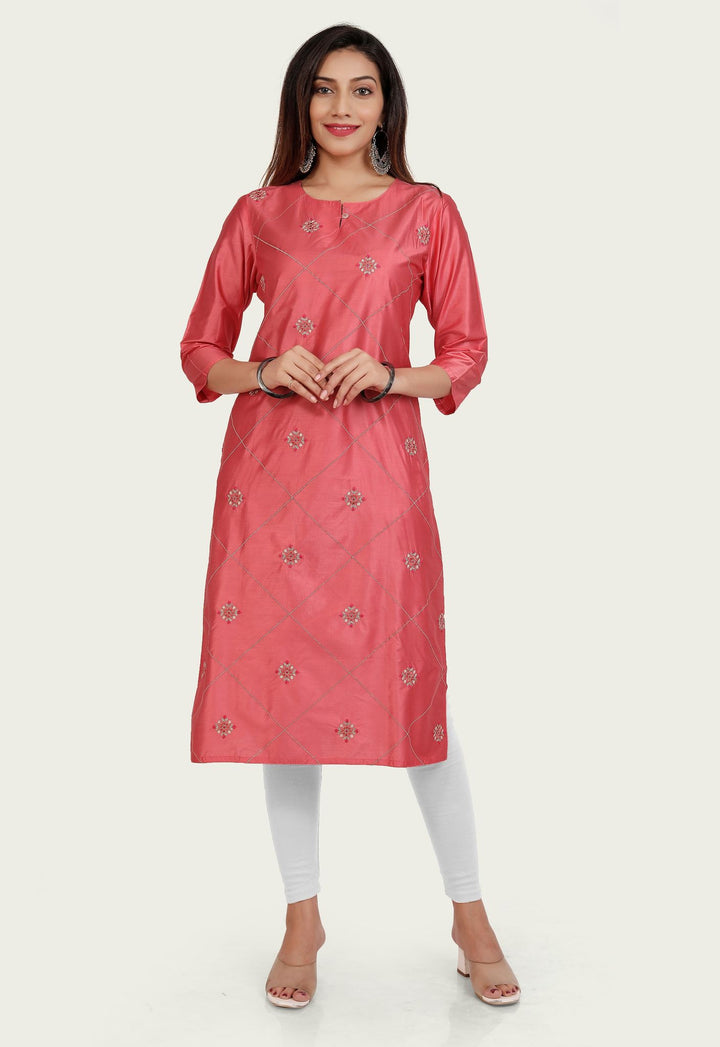 Sanchita Pink Soft Silk Straight Kurtis