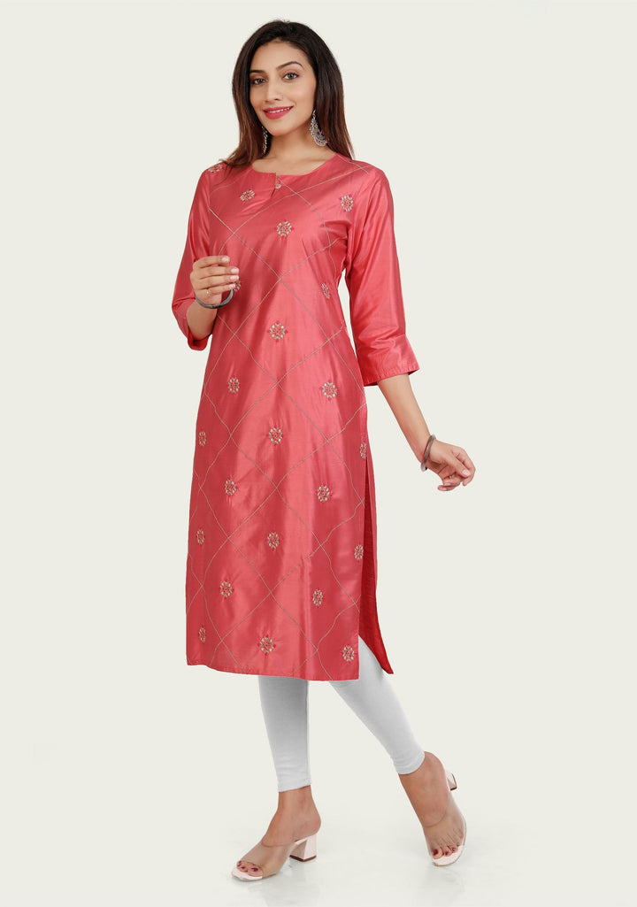 Sanchita Pink Soft Silk Straight Kurtis