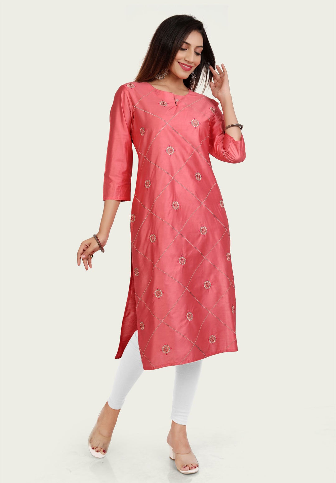 Sanchita Pink Soft Silk Straight Kurtis