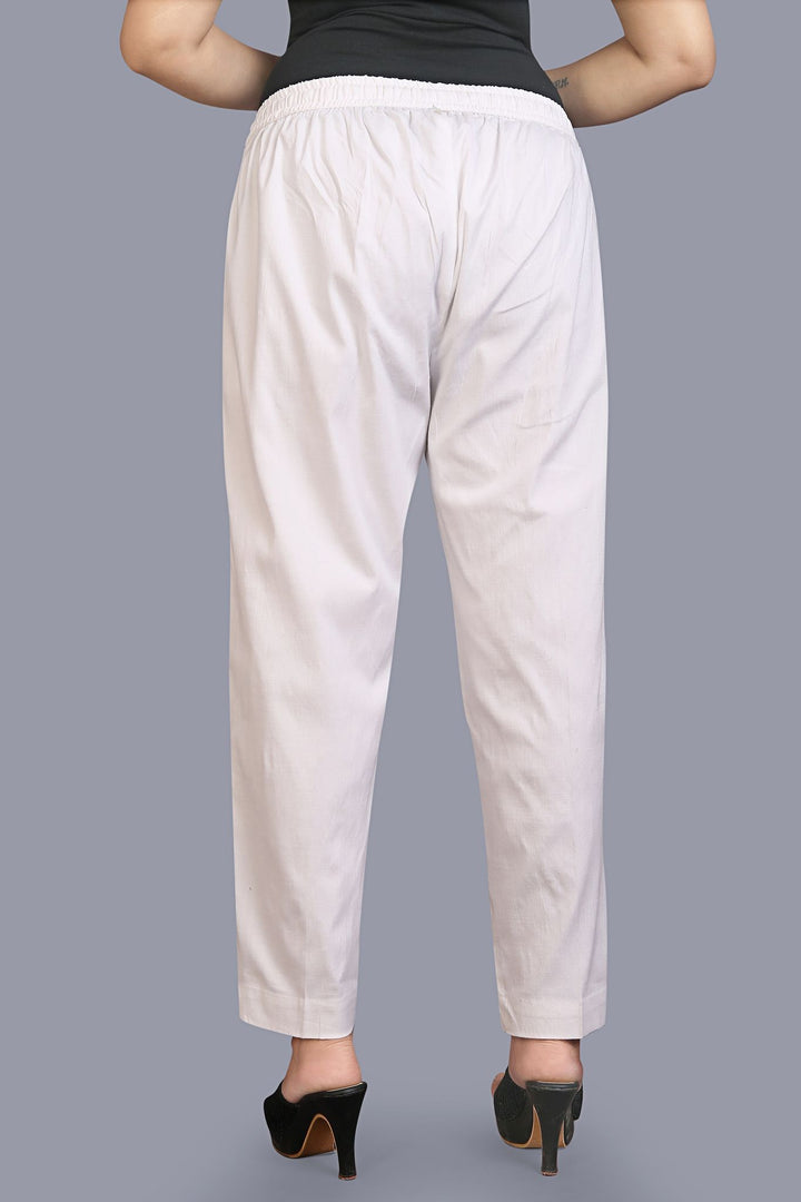 White Cotton Lycra Pant for women