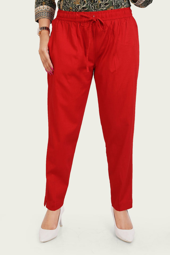 Red Cotton Lycra Pant