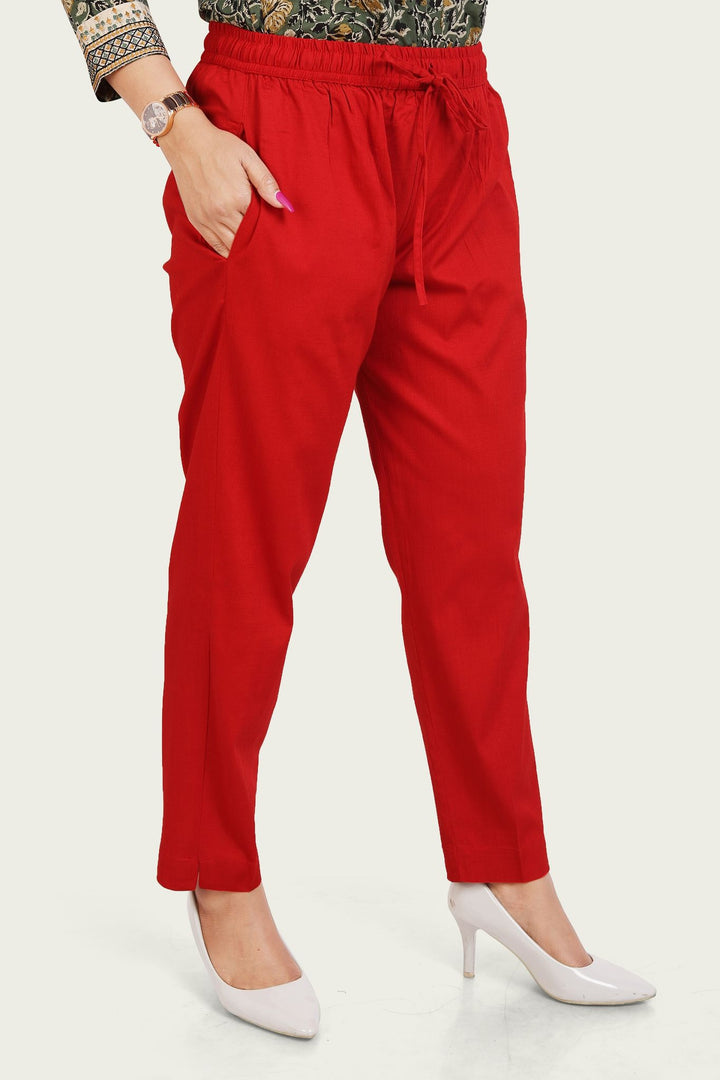 Red Cotton Lycra Pant