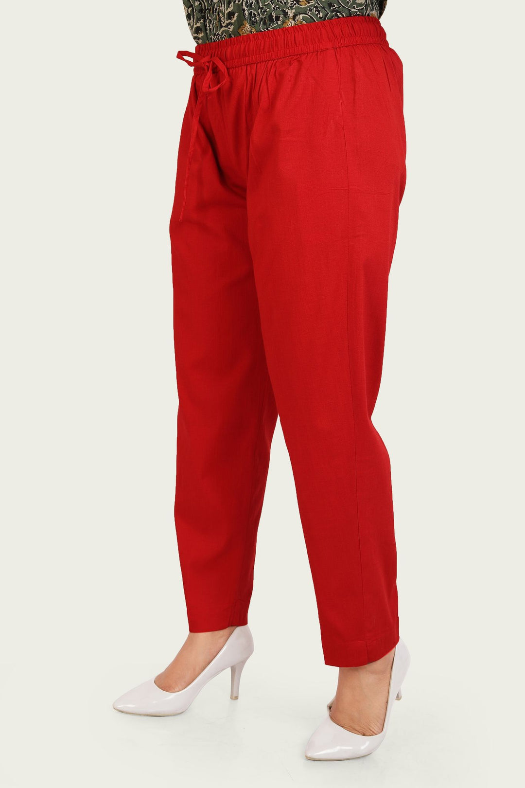 Red Cotton Lycra Pant