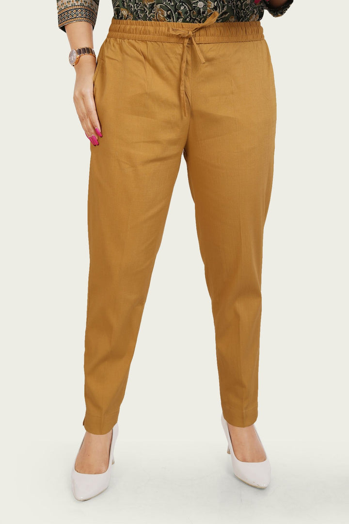 Beige Cotton Lycra Pant