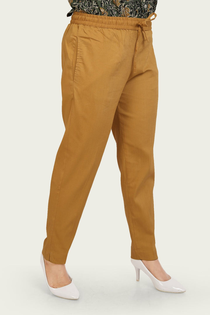 Beige Cotton Lycra Pant