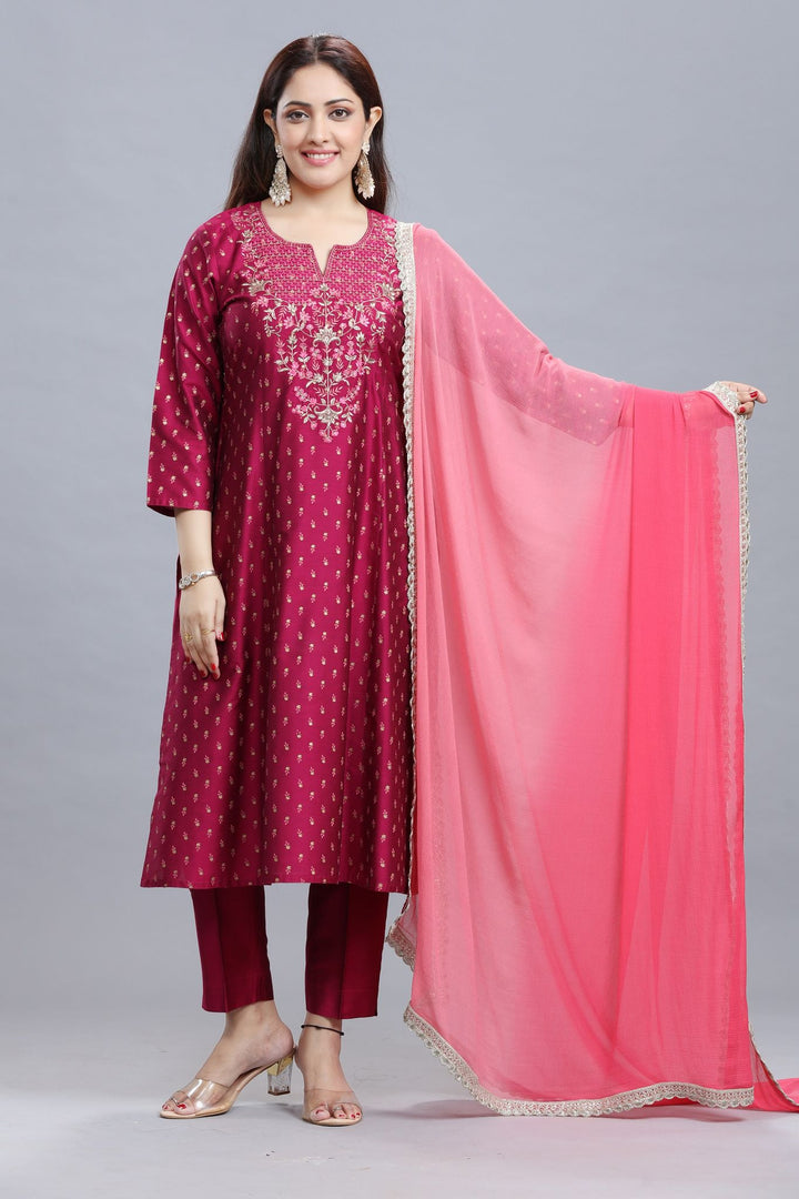 Crystal Pink Cotton Silk Embroidered Suit Set