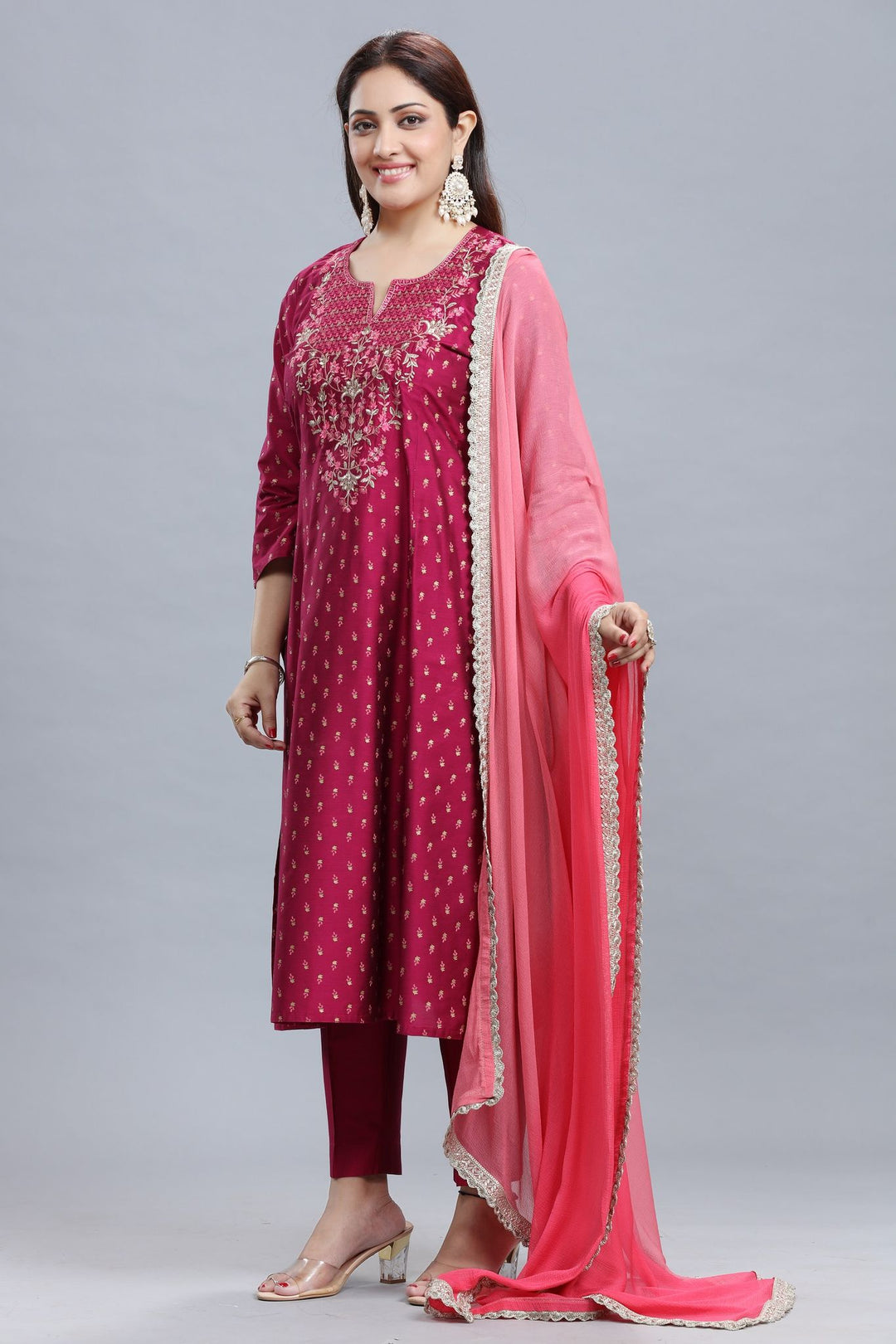 Crystal Pink Cotton Silk Embroidered Suit Set