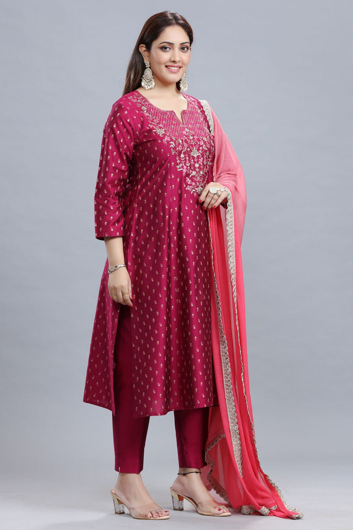 Crystal Pink Cotton Silk Embroidered Suit Set