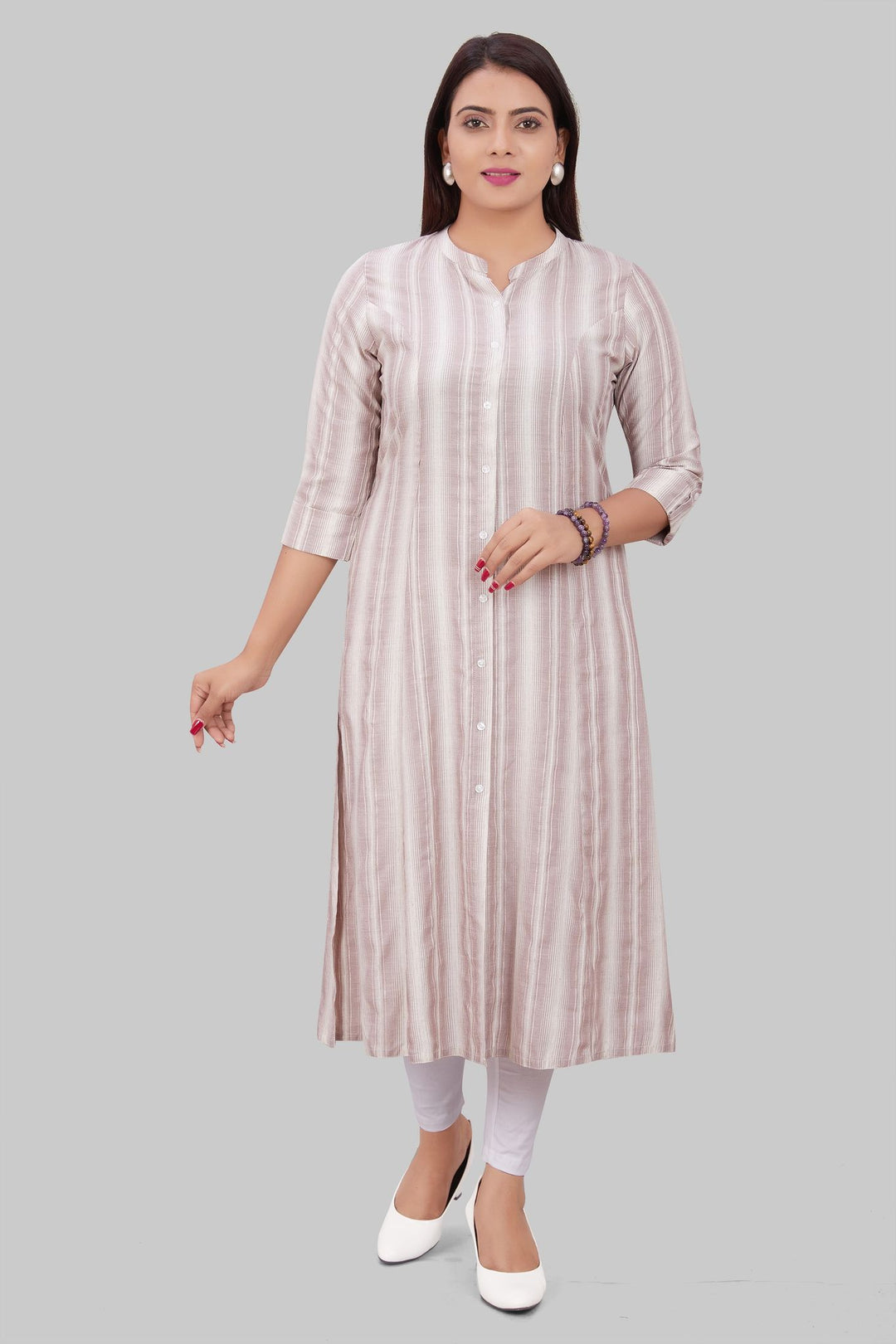 Eisha Off White & Gray Cotton Straight Kurtis