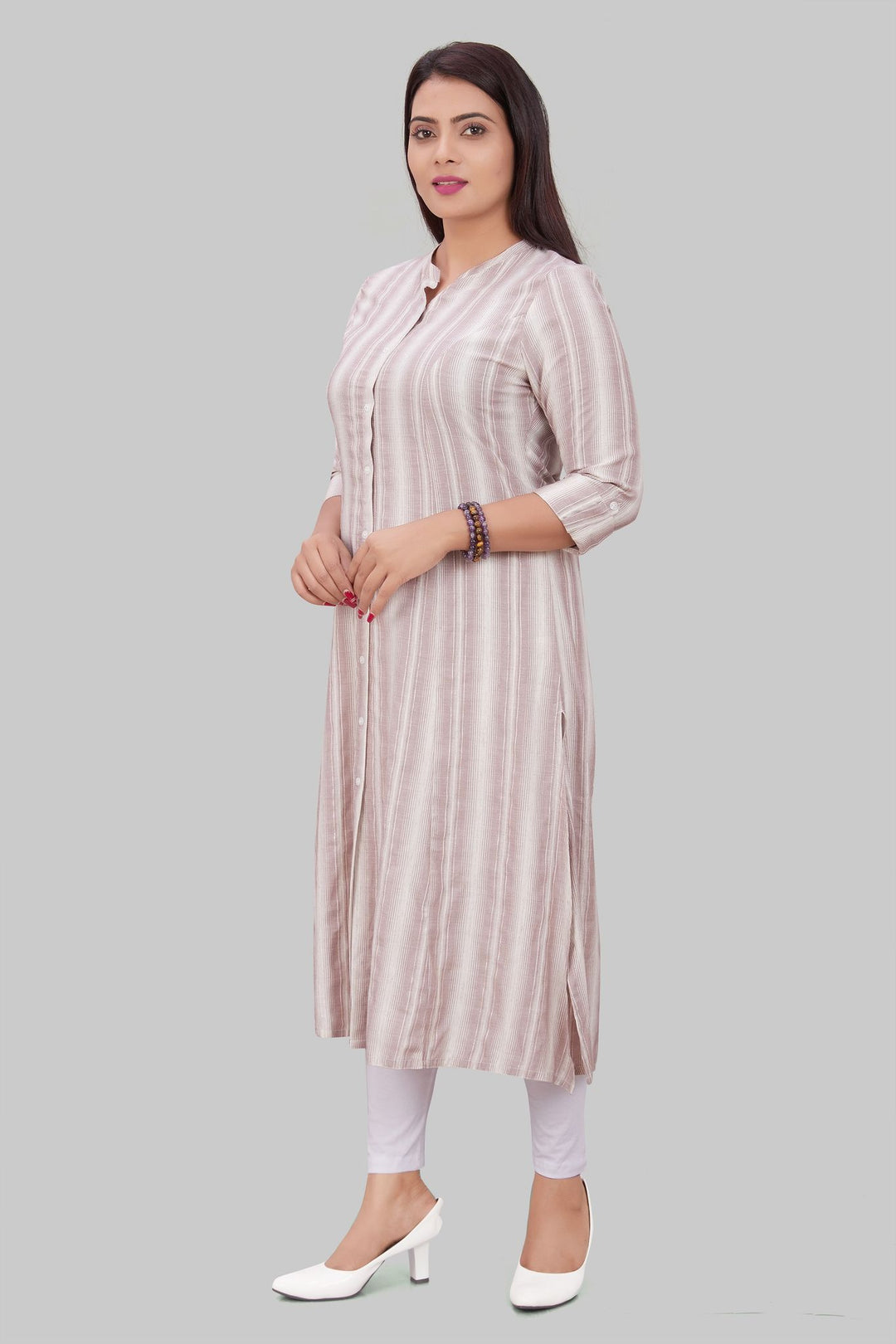 Eisha Off White & Gray Cotton Straight Kurtis