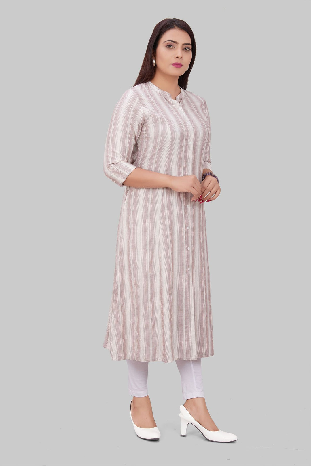 Eisha Off White & Gray Cotton Straight Kurtis