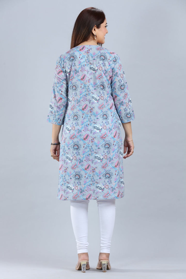 Grey Cotton Straight Printed Kurta