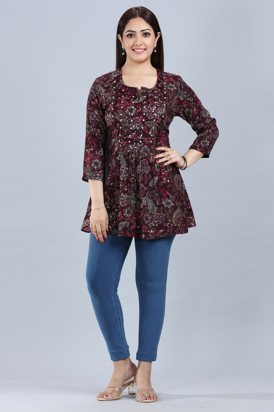 Dikshita Burgandy Rayon Short Kurti