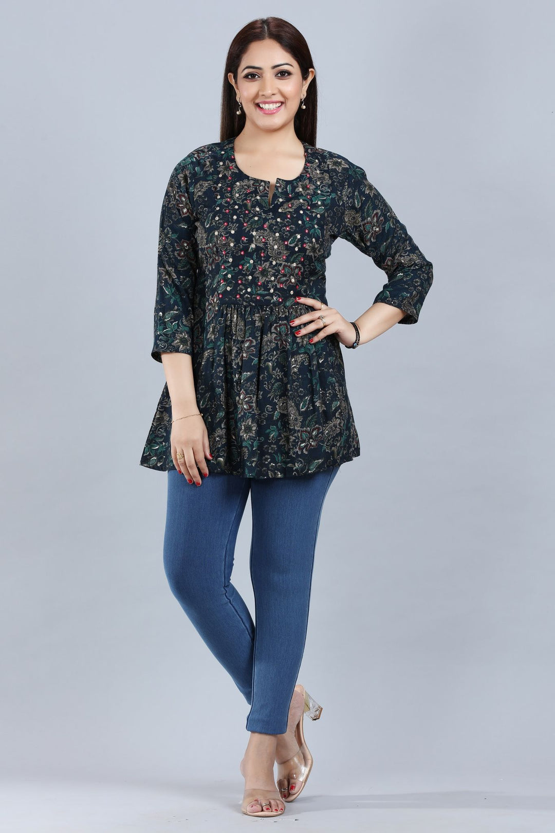 Dikshita Navy Blue Rayon Short Kurti