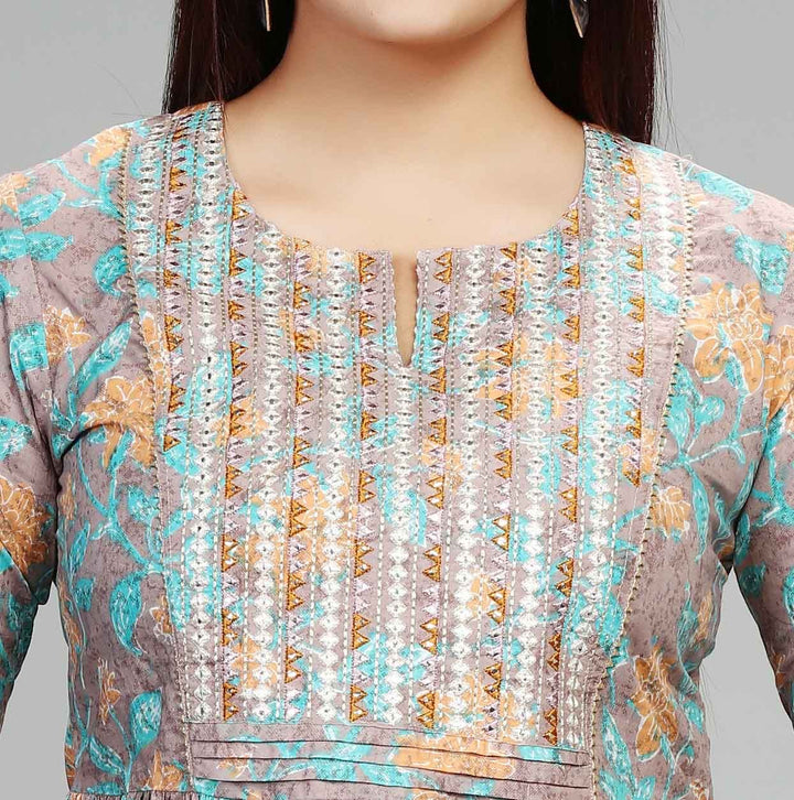 Ditiv Brown Cotton Embroidered Short Kurti