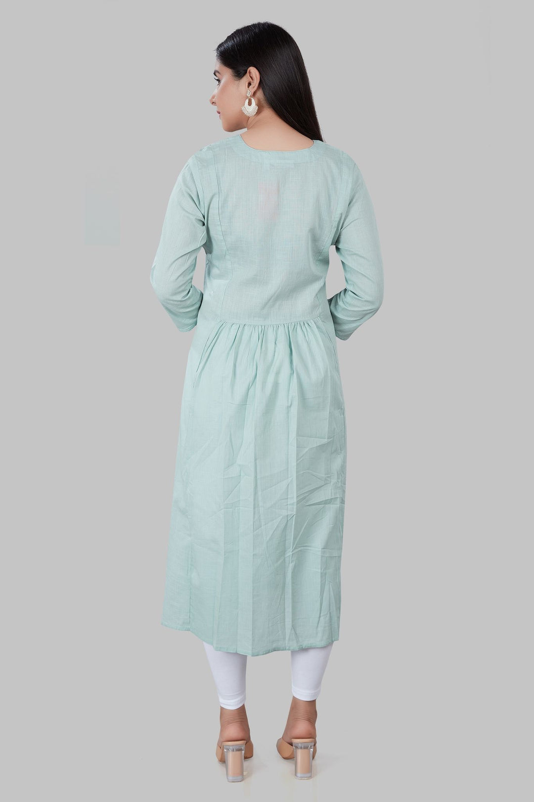 Djamila Aqua Cotton Embroidered A-Line Kurta