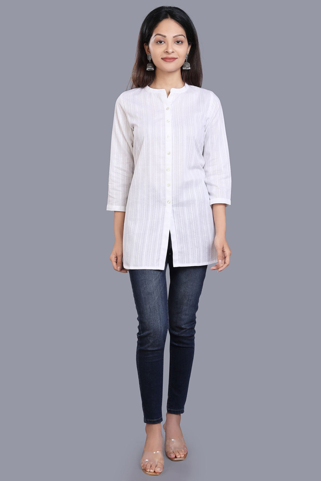 Druhi White Cotton Short Kurtis