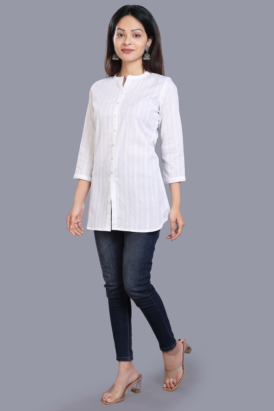 Druhi White Cotton Short Kurtis