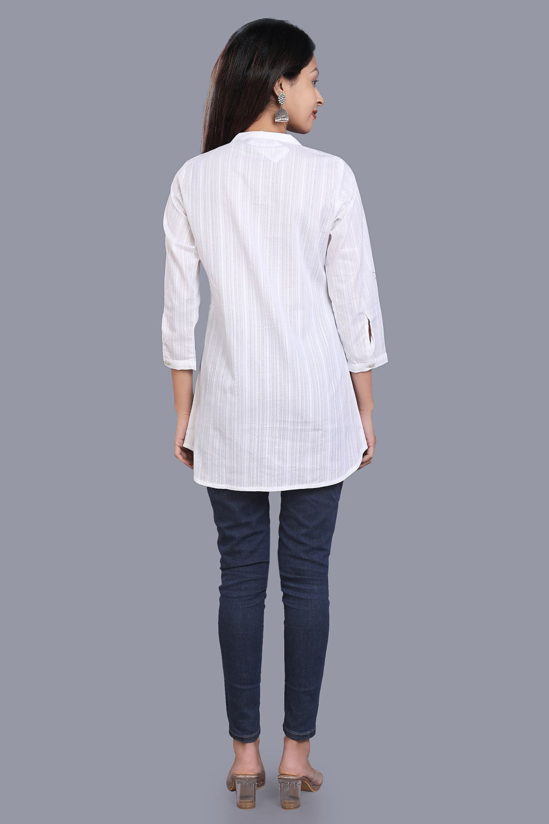 Druhi White Cotton Short Kurtis