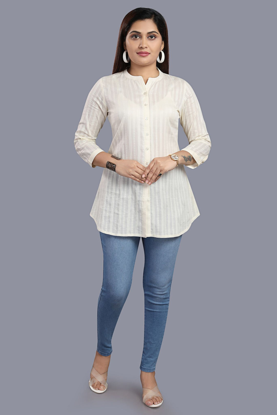 Druhi Off White Cotton Short Kurtis