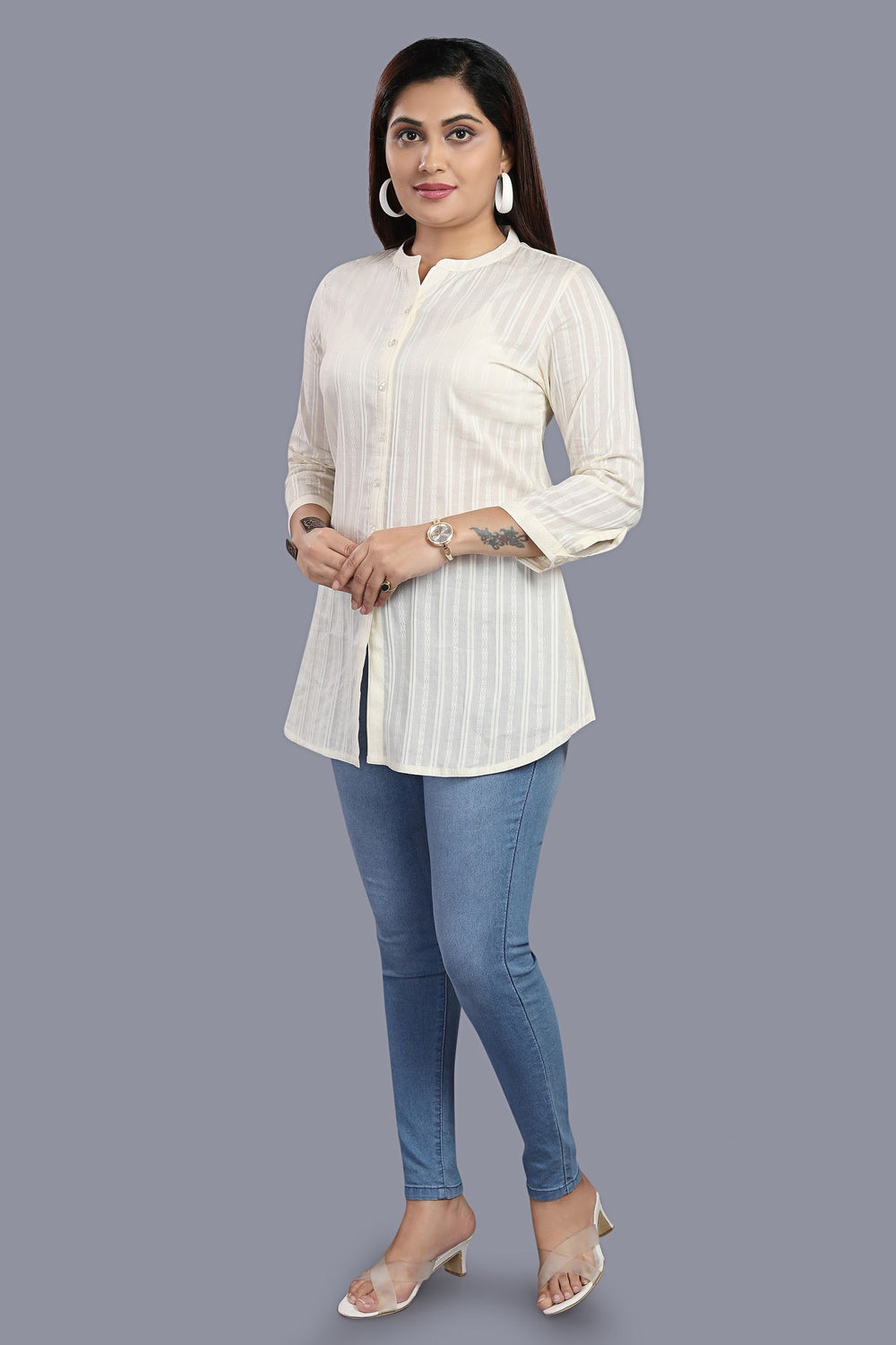 Druhi Off White Cotton Short Kurtis