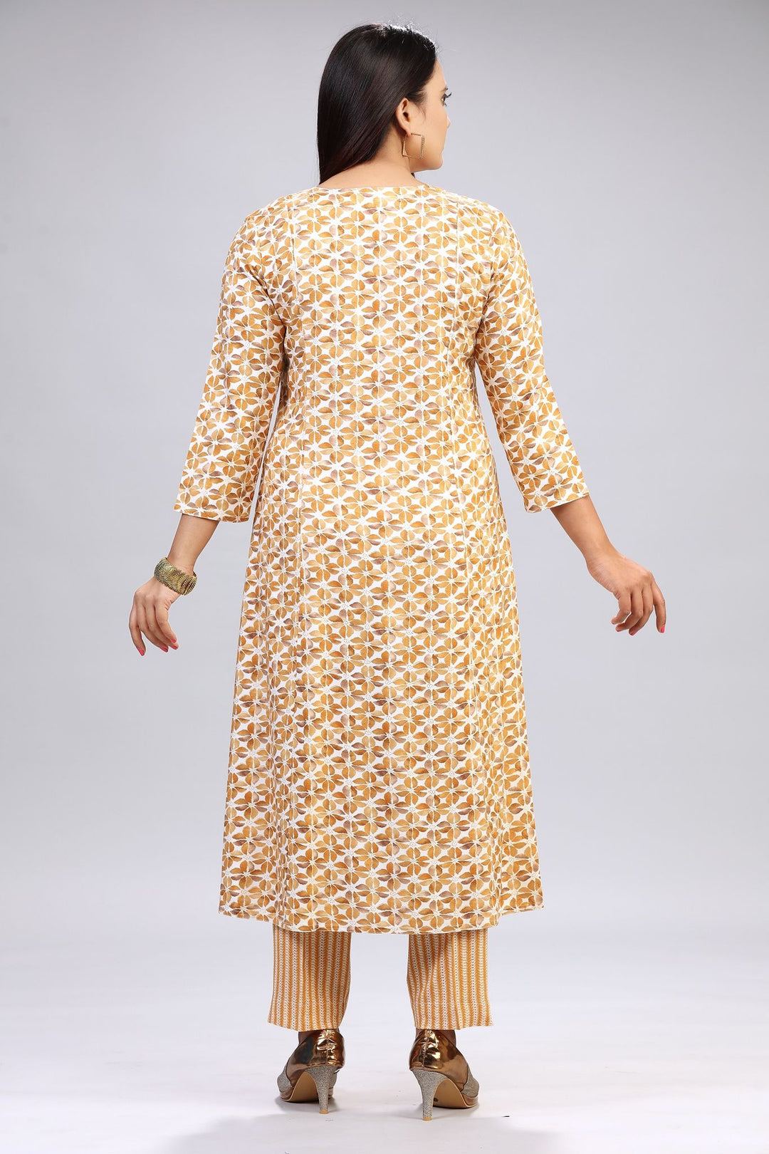 Ecrin Cream & Brown Cotton Kurta With Pant Set