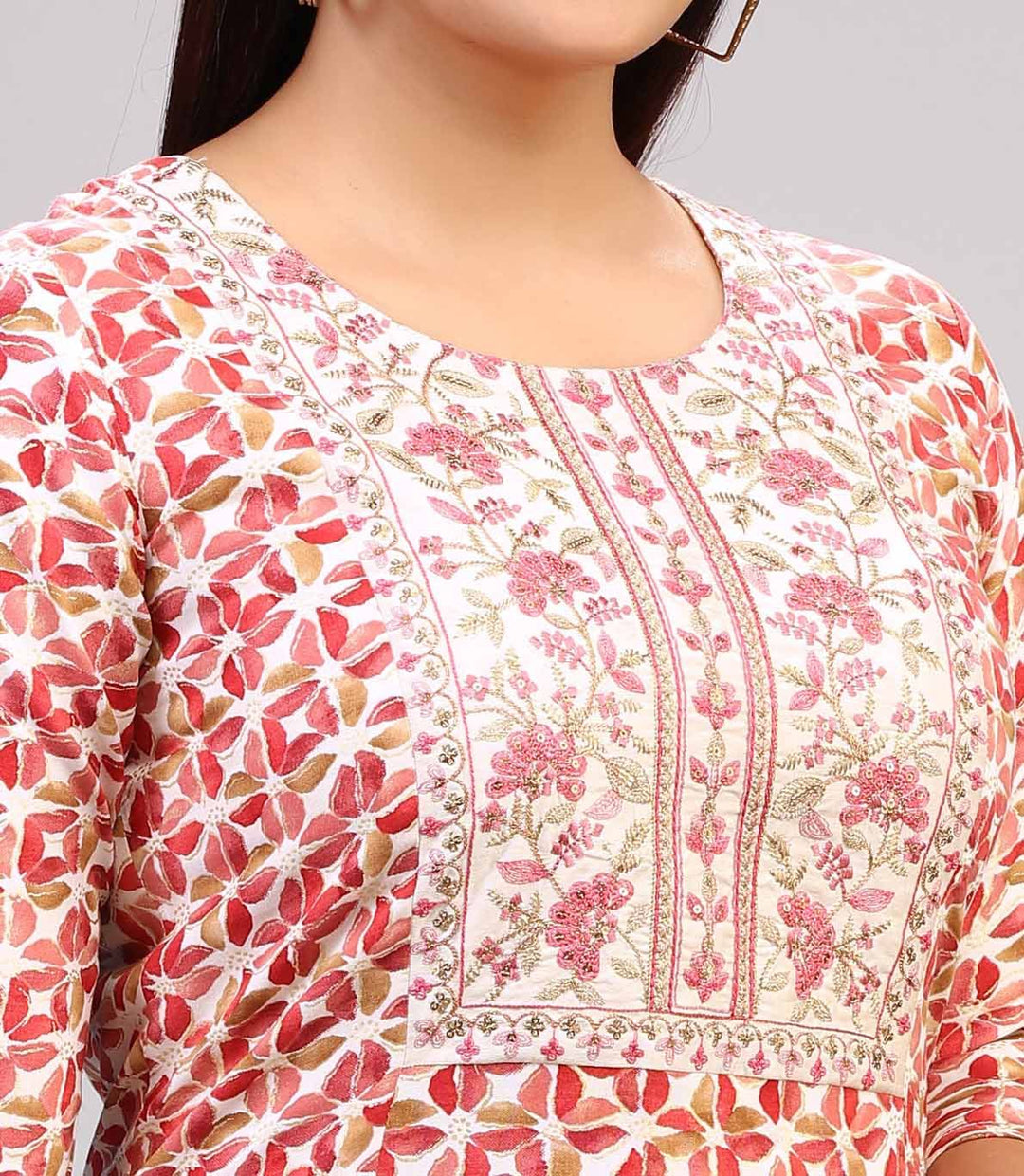 Ecrin Cream & Pink Cotton Kurta With Pant Set