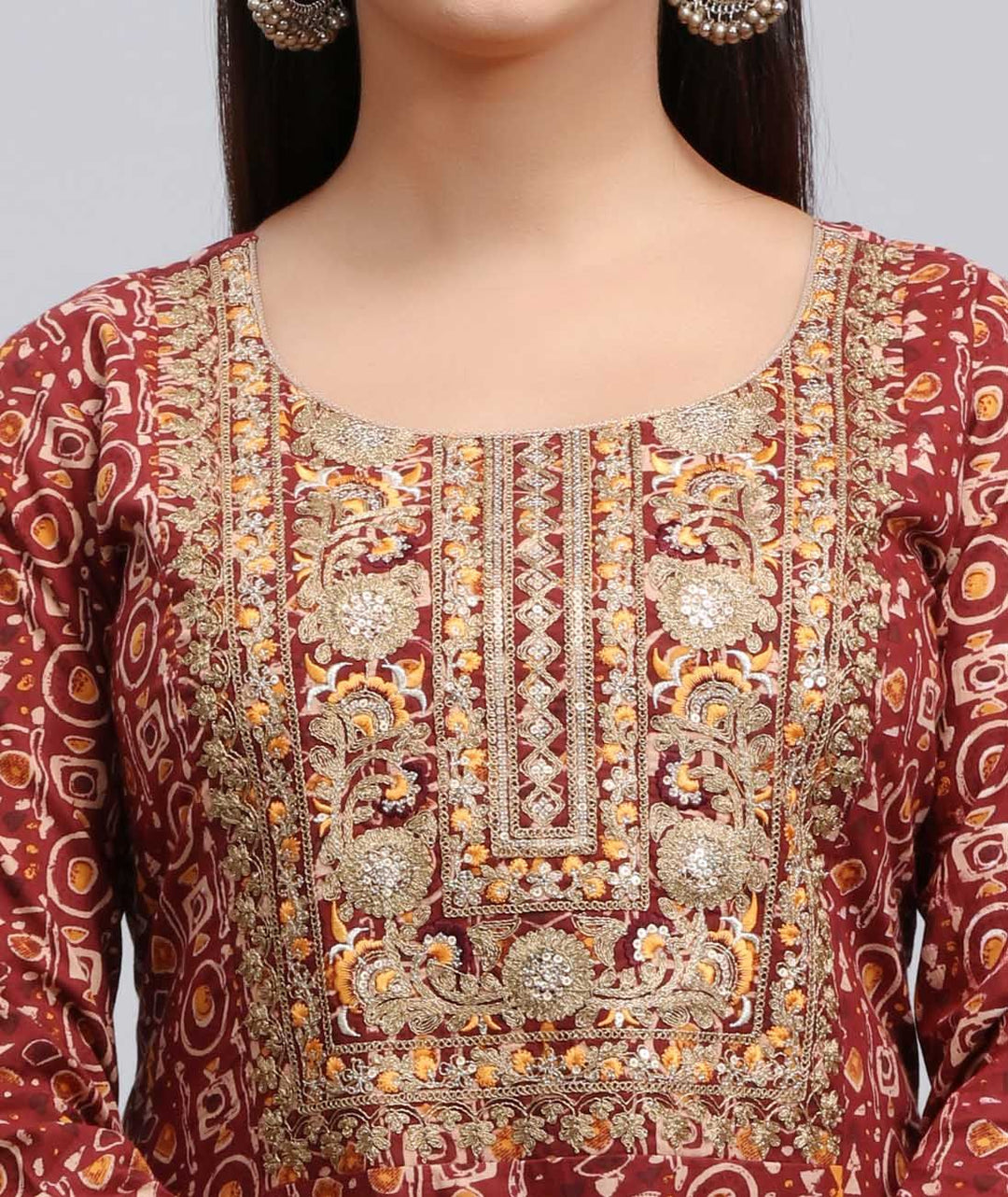 Maroon Rayon A Line Embroidered Yarndyed Kurta