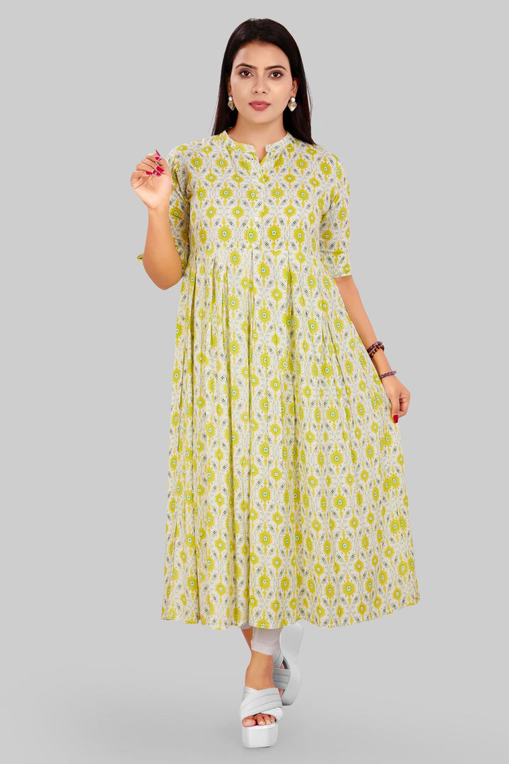 Parrot Green Rayon A Line Printed Anarkali Kurta