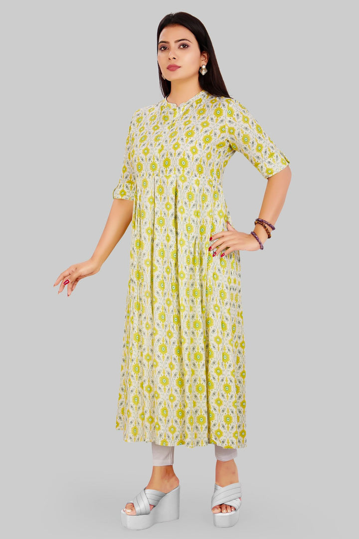 Parrot Green Rayon A Line Printed Anarkali Kurta