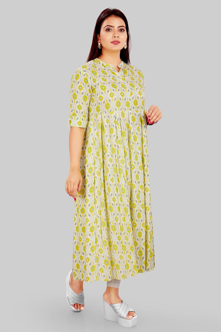 Parrot Green Rayon A Line Printed Anarkali Kurta