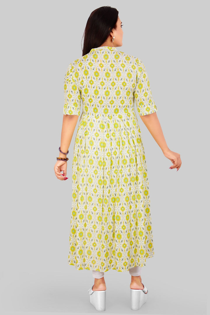 Parrot Green Rayon A Line Printed Anarkali Kurta