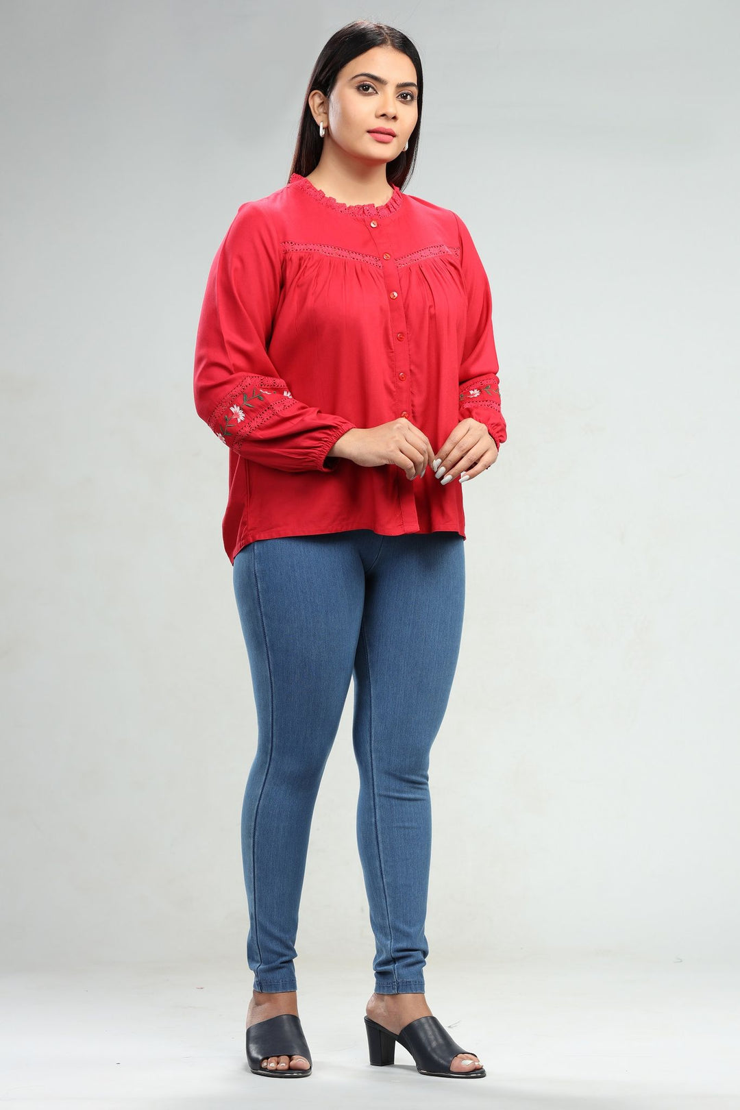 Esra Red Cotton Short Kurtis