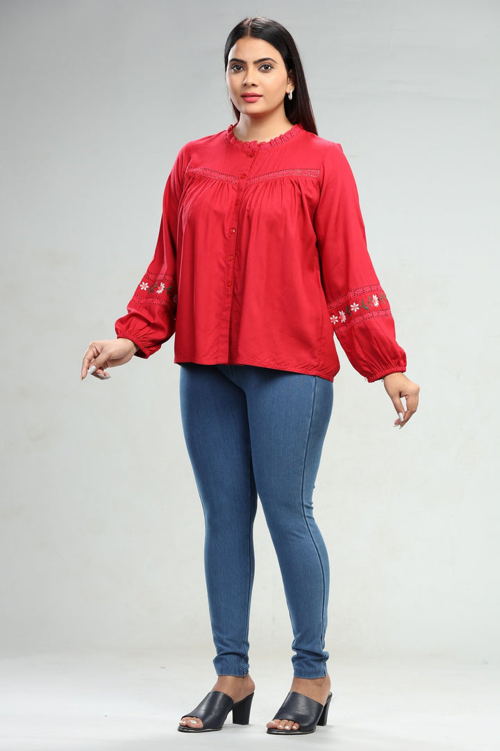 Esra Red Cotton Short Kurtis