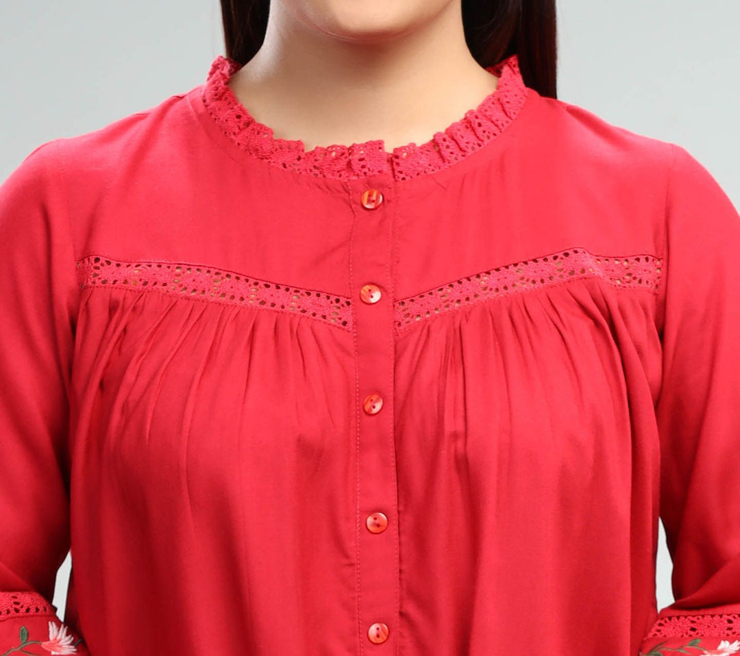 Esra Red Cotton Short Kurtis