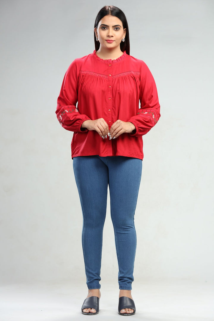 Esra Red Cotton Short Kurtis