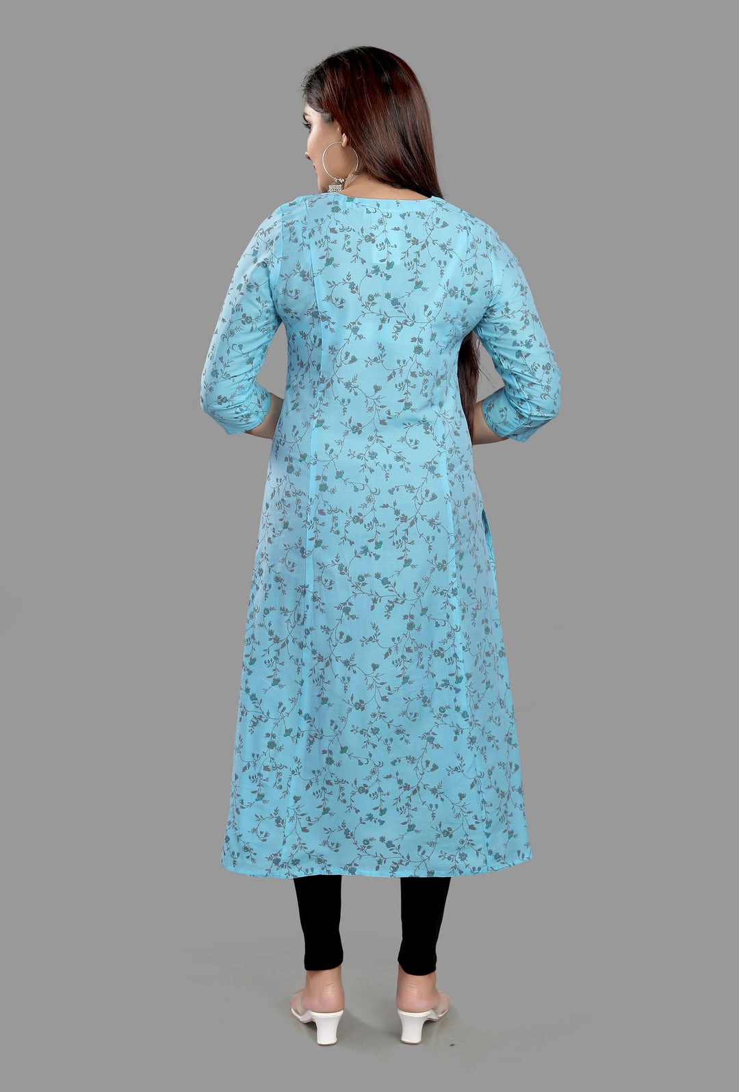 Sea Green Cotton Silk A-Line Embroidered Kurta