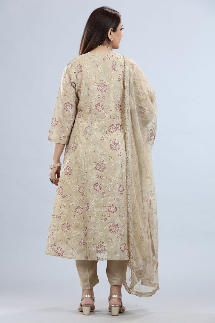 Faakiha Off White & Purple Chanderi A-Line Suit Set