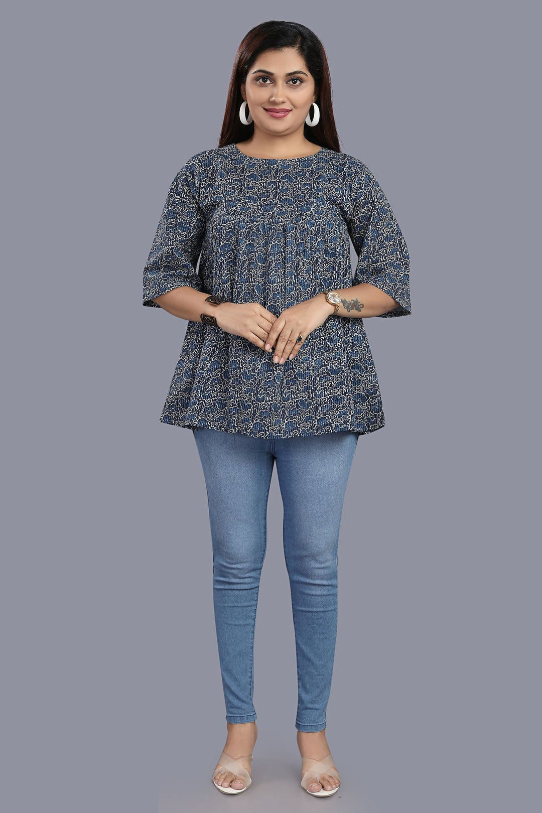 Farheen Navy Blue Cotton Short Kurtis