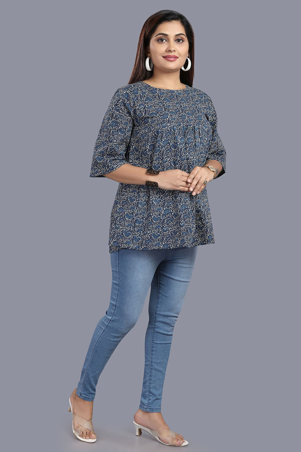 Farheen Navy Blue Cotton Short Kurtis