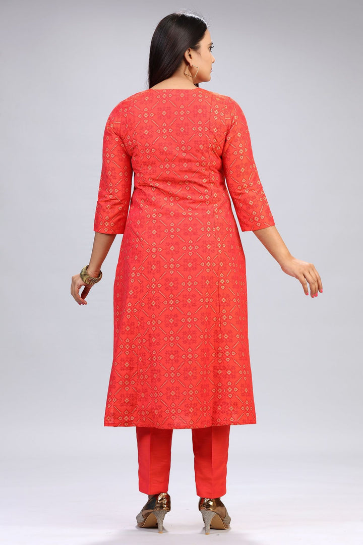 Femina Red Cotton Silk Kurta With Pant Set