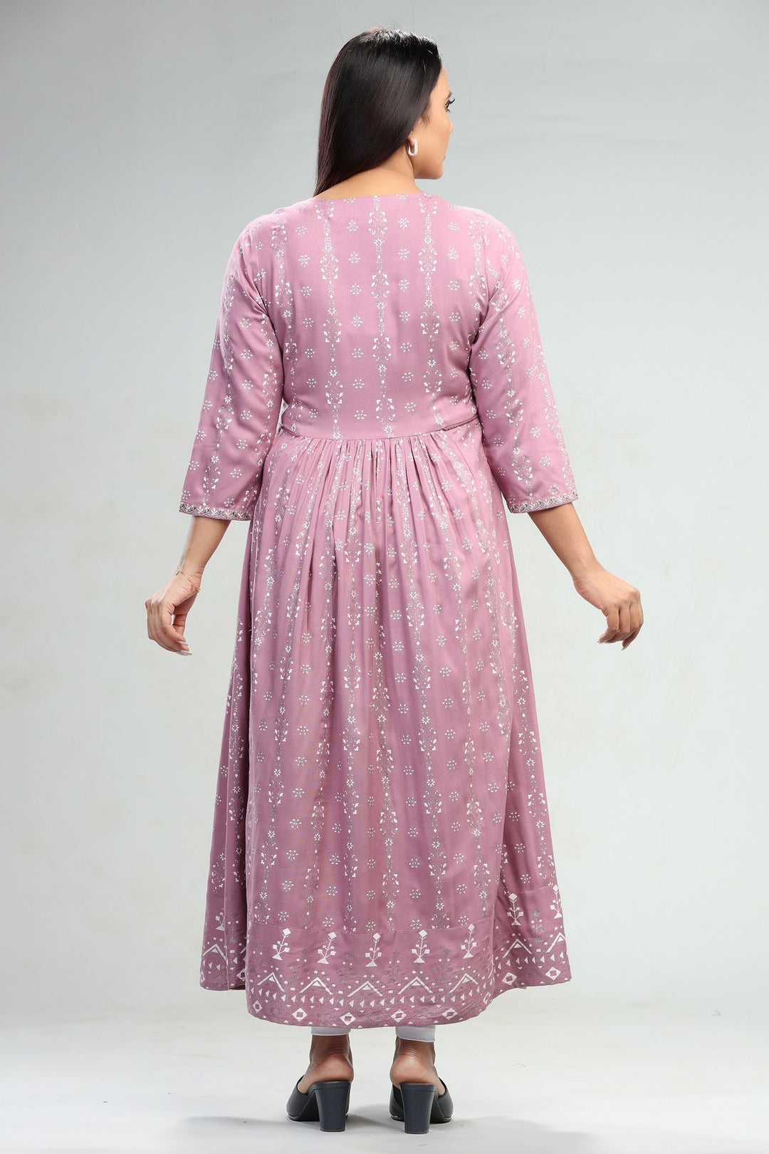 Light Purple Rayon Anarkali Printed Kurta