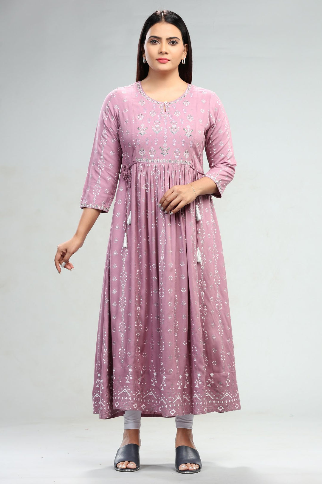 Light Purple Rayon Anarkali Printed Kurta