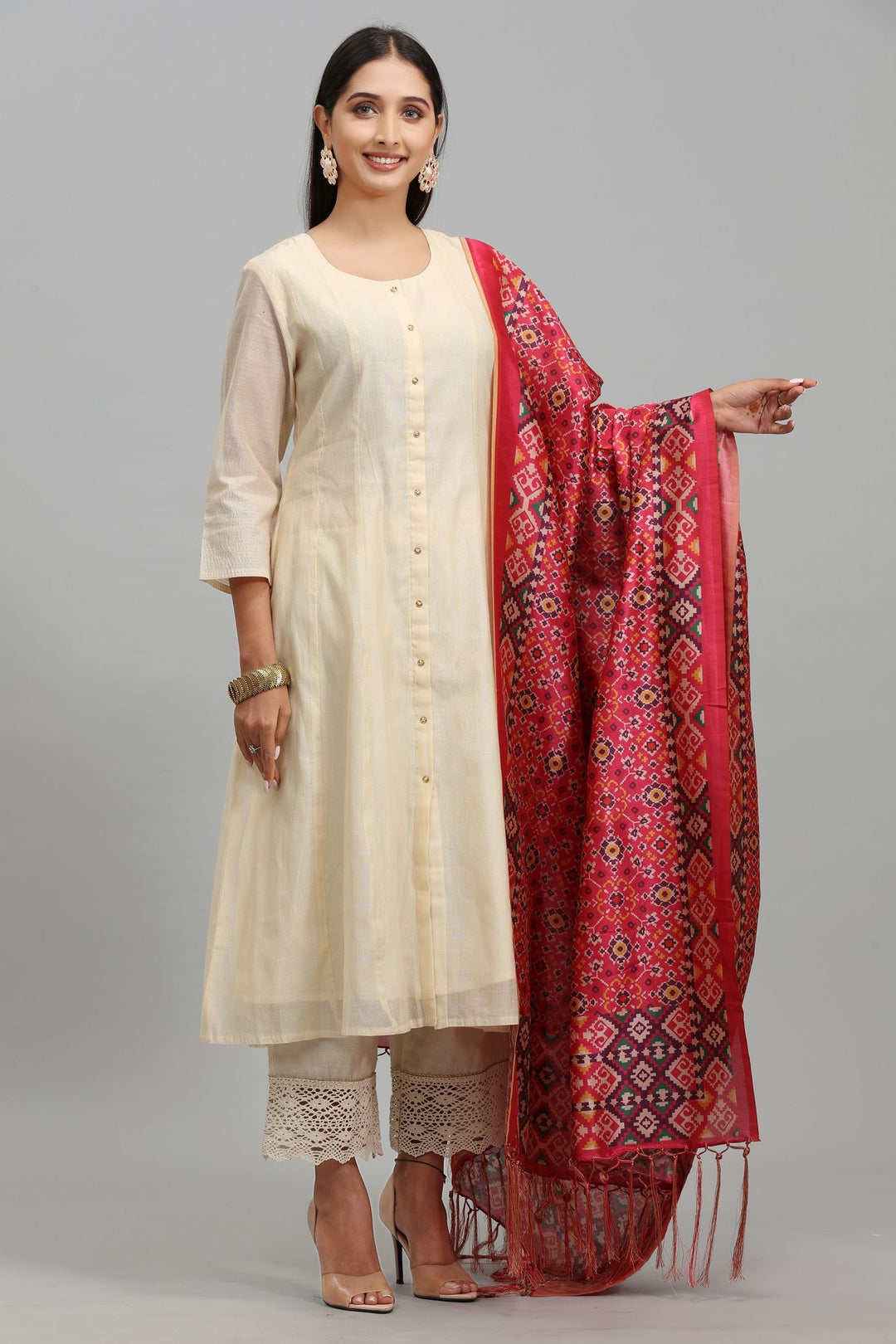 Freyal Off White Chanderi Suit Set