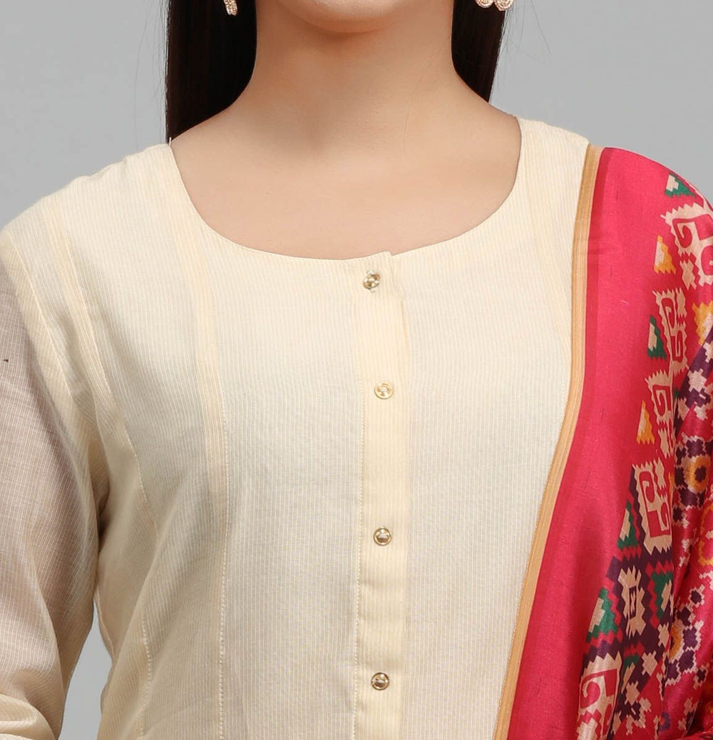 Freyal Off White Chanderi Suit Set