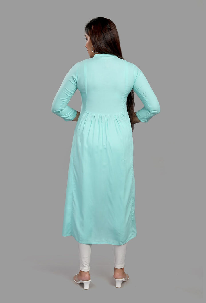 Furat Sky Blue Cotton Embroidered A-Line Kurta