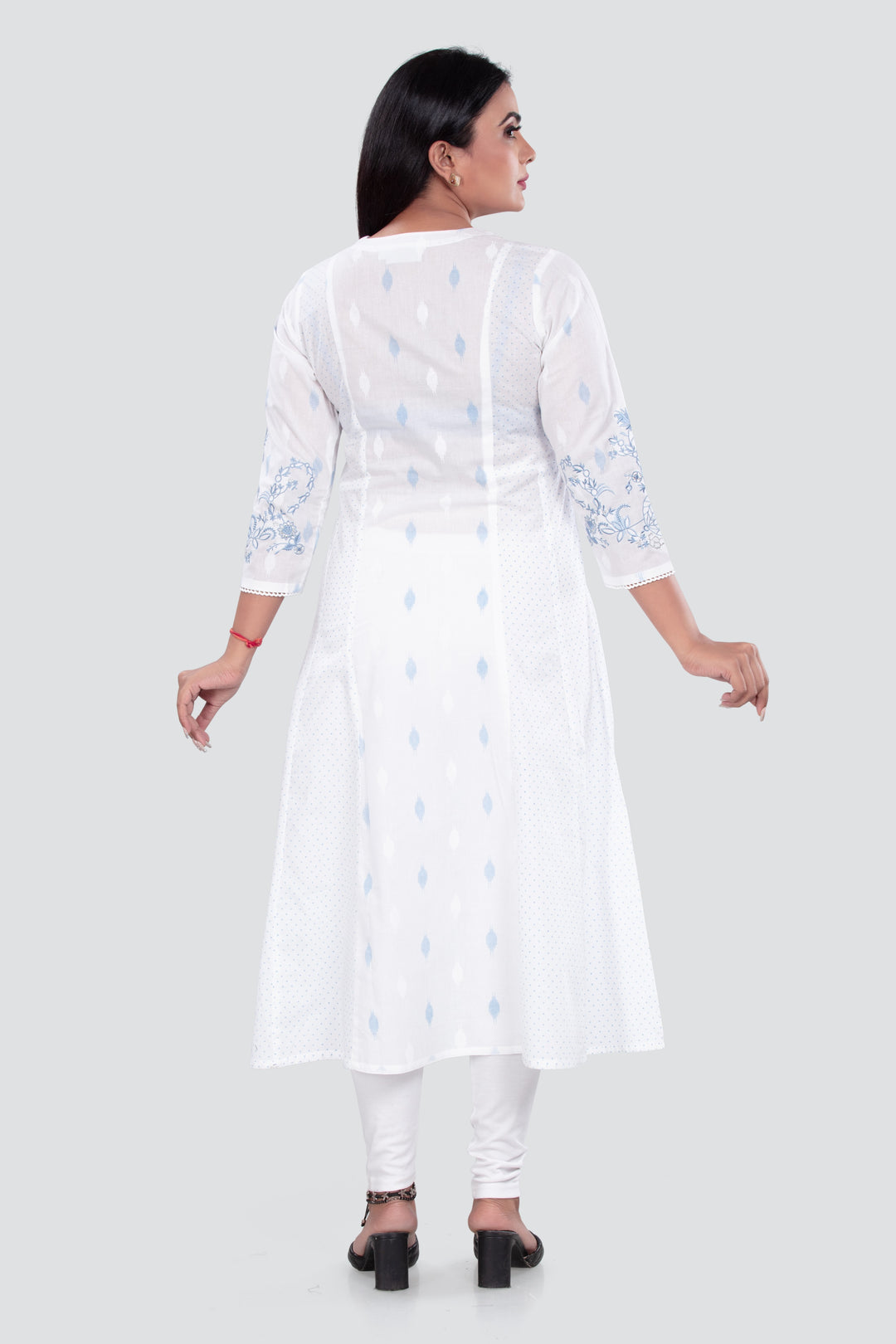 White Cotton A Line Printed Kurta