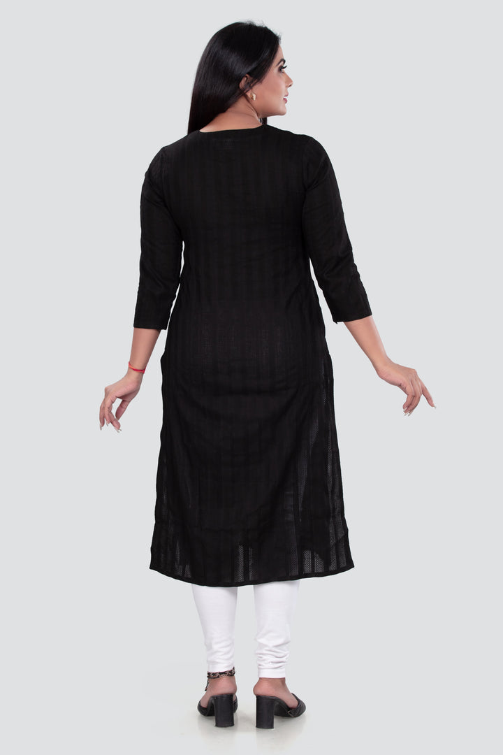 Black Cotton Straight Embroidered Kurta